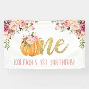 Floral Pumpkin 1st Birthday Banner - Girl