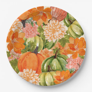 Floral Pumpkin 1st Birthday Fall  Paper Plate
