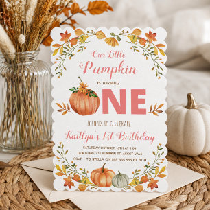 Floral Pumpkin 1st Birthday Party Invitation