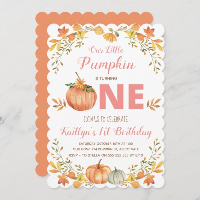 Floral Pumpkin 1st Birthday Party Invitation (Front/Back)