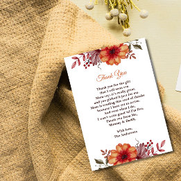 Floral Pumpkin Autumn Baby Shower Thank You Card 