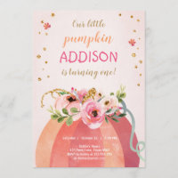 Floral Pumpkin Autumn Fall Gold Pink Birthday Girl