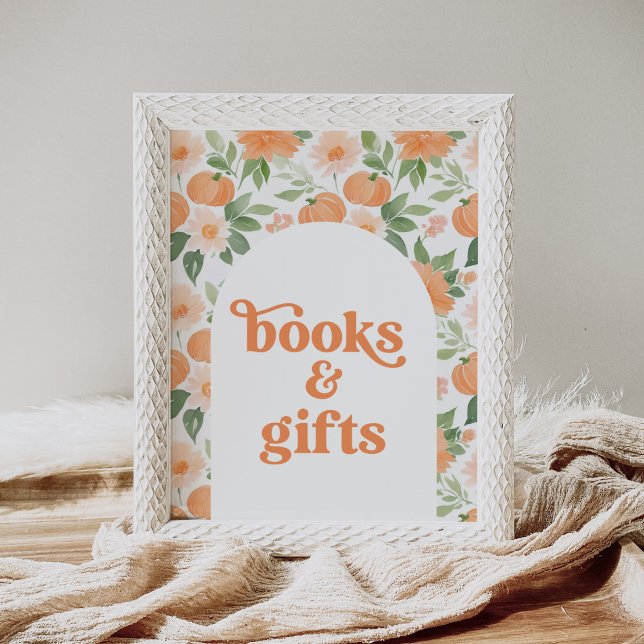 Floral Pumpkin Baby Shower Books and Gifts Sign (Creator Uploaded)