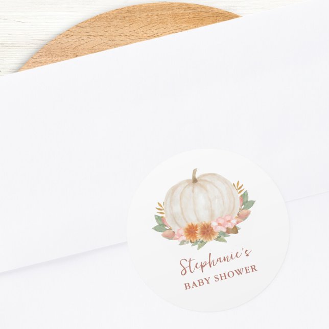 Floral Pumpkin Baby Shower Classic Round Sticker (Creator Uploaded)