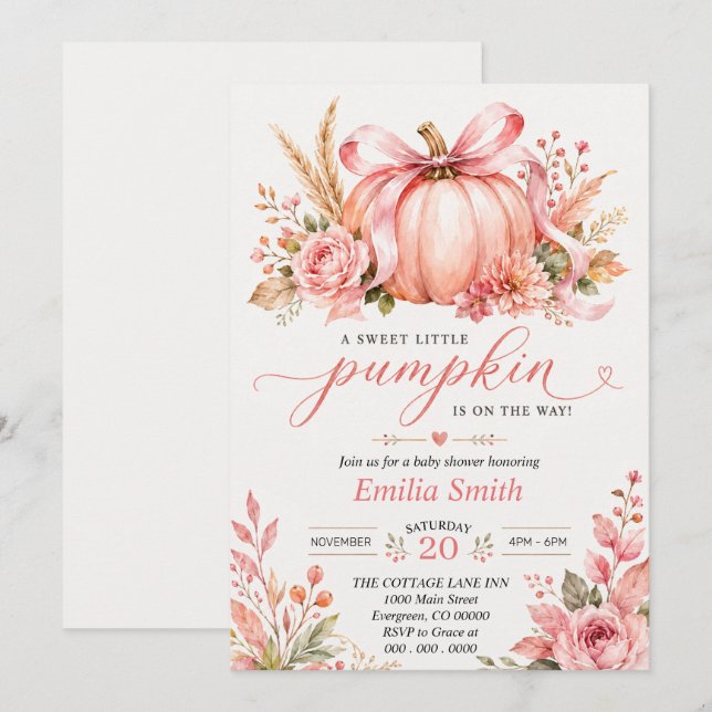  Floral Pumpkin Baby Shower   Invitation (Front/Back)