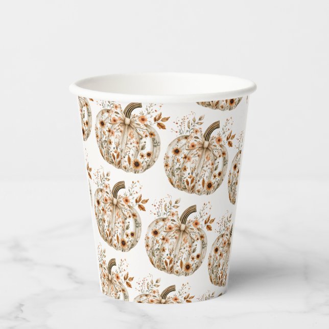 Floral Pumpkin Baby Shower  Paper Cups (Front)