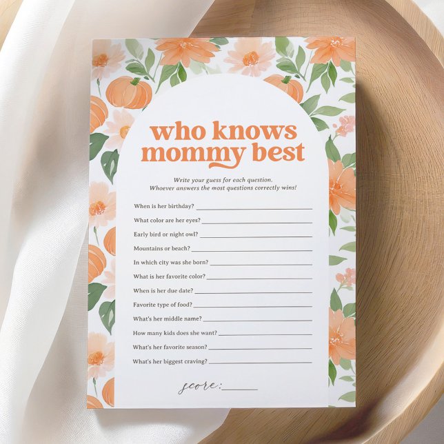 Floral Pumpkin Baby Shower Who Knows Mummy Best Invitation (Creator Uploaded)