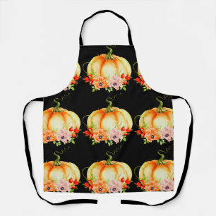 Floral Pumpkin Black Apron