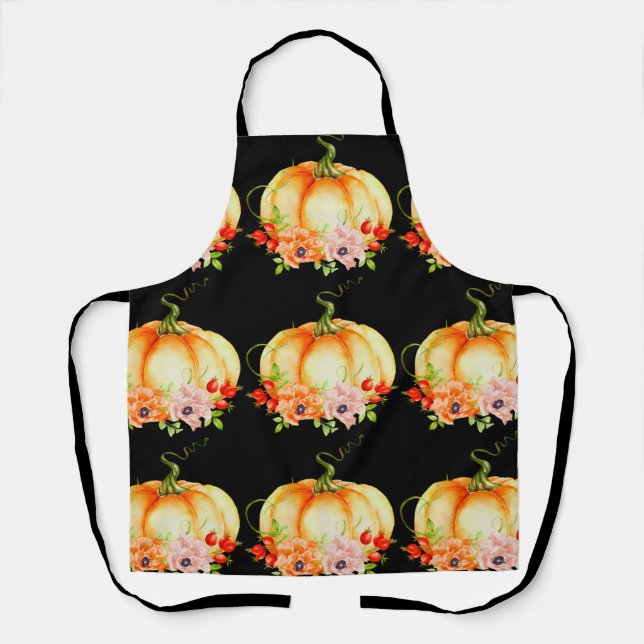 Floral Pumpkin Black Apron (Front)