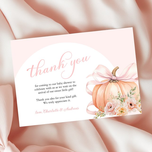 Floral Pumpkin Bow Baby Shower Thank You Card (Creator Uploaded)