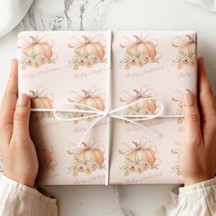 Floral Pumpkin Bow Baby Shower Wrapping Paper