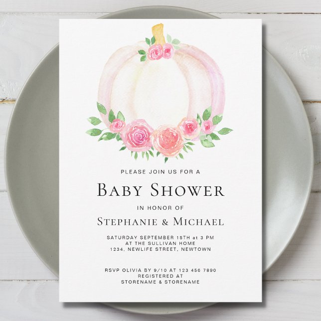 Floral Pumpkin Couples Baby Shower Invitation (Creator Uploaded)