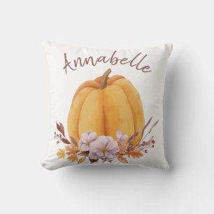 Floral Pumpkin Fall Autumn Name Girls Room Cushion