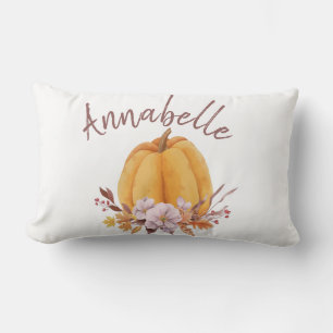 Floral Pumpkin Fall Autumn Name Girls Room  Lumbar Cushion