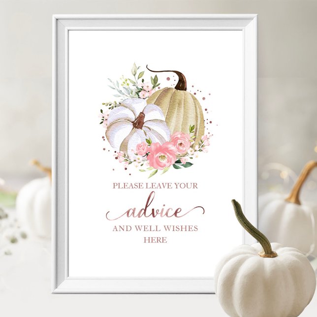 Floral Pumpkin Fall Bridal Shower Advice Sign (Creator Uploaded)