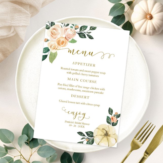 Floral Pumpkin Fall Bridal Shower Menu For Plate  Invitation (Creator Uploaded)