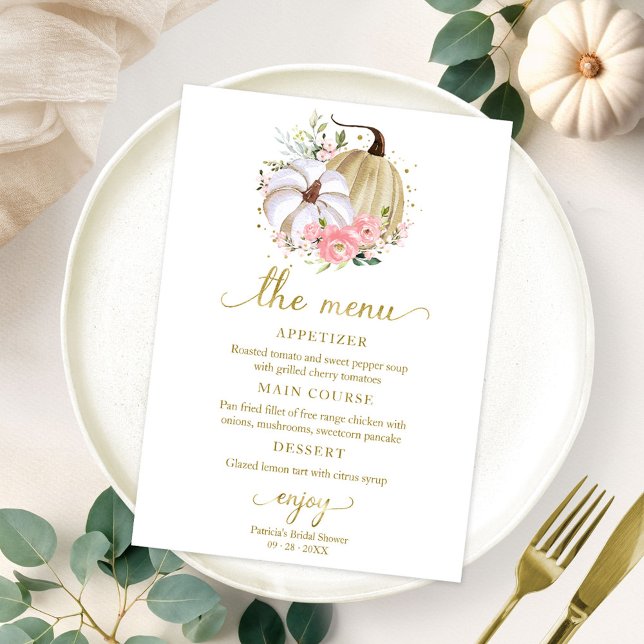 Floral Pumpkin Fall Bridal Shower Menu For Plate Invitation (Creator Uploaded)