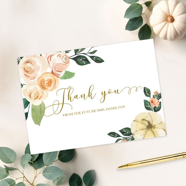 Floral Pumpkin Fall Bridal Shower Thank You Invitation (Creator Uploaded)