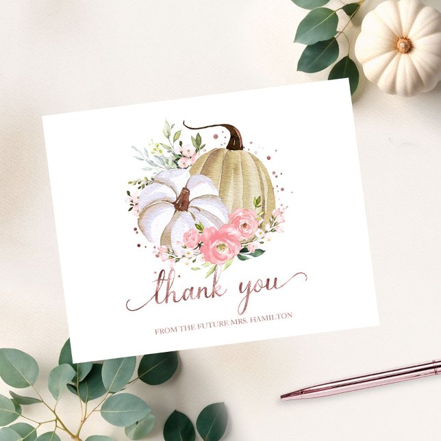 Floral Pumpkin Fall Bridal Shower Thank You Postca Postcard (Creator Uploaded)