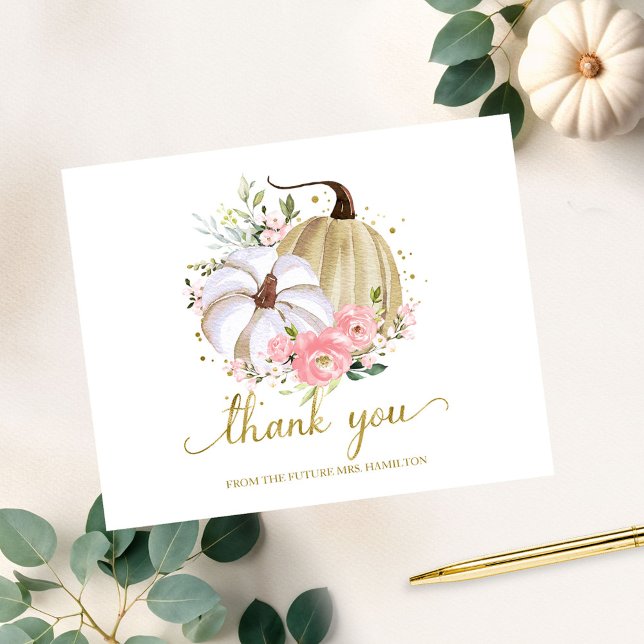Floral Pumpkin Fall Bridal Shower Thank You Postcard (Creator Uploaded)