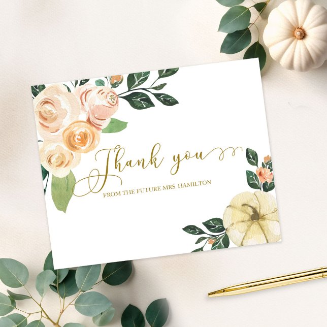 Floral Pumpkin Fall Bridal Shower Thank You Postcard (Creator Uploaded)