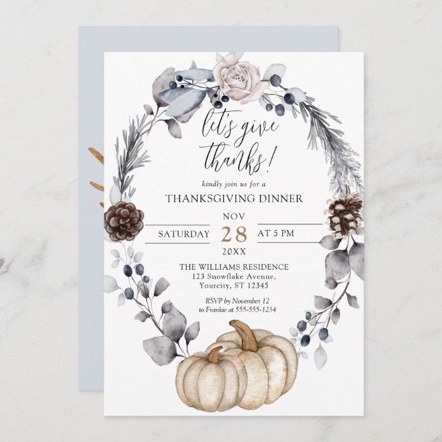 Floral Pumpkin Fall Thanksgiving Dinner Invitation (Front/Back)