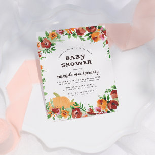 Floral Pumpkin Fall Themed Baby Shower Invitation Postcard