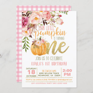 Floral Pumpkin First Birthday Invitation - Girl