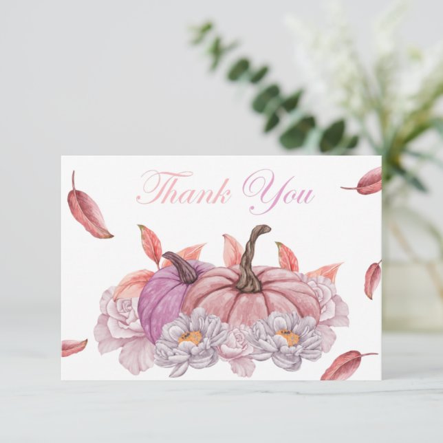 Floral Pumpkin Girl Baby Shower Thank You Card (Standing Front)