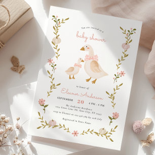 Floral Pumpkin Goose Girl Baby Shower Invitation