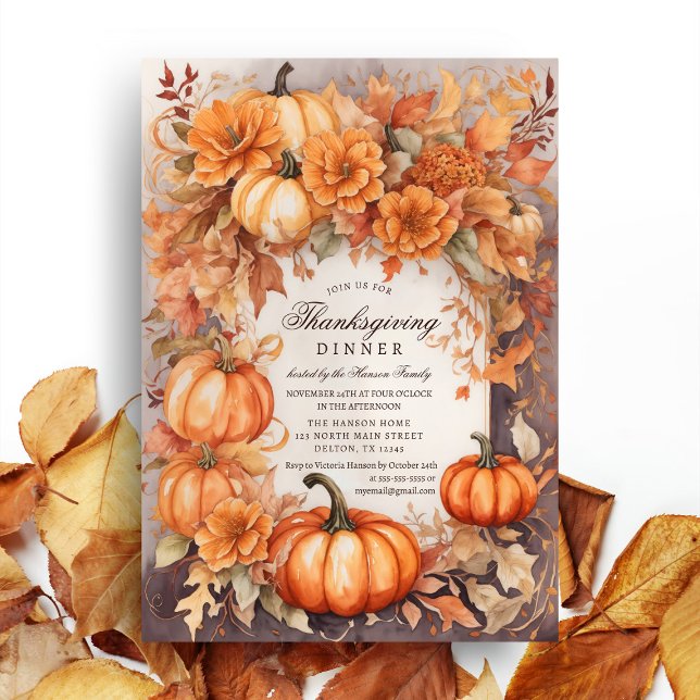 Floral Pumpkin Harvest Watercolor Thanksgiving Invitation (Creator Uploaded)