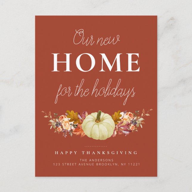floral pumpkin moving announcement postcard (Front)