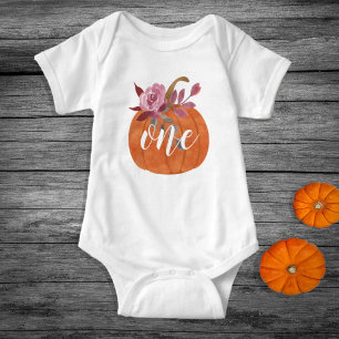 Floral Pumpkin one first birthday Baby Bodysuit