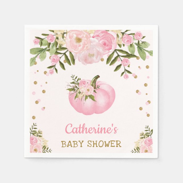 Floral Pumpkin Paper Napkin Fall Autumn Baby Girl (Front)