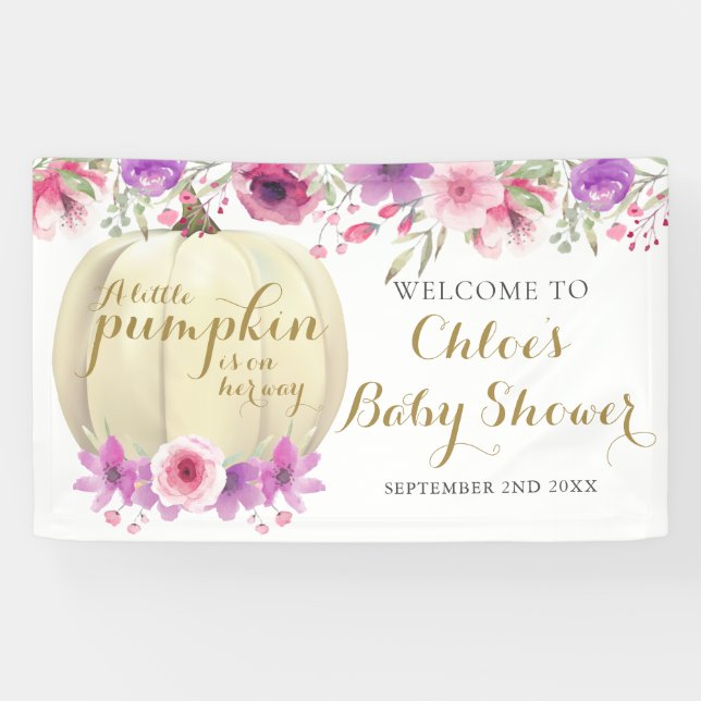 Floral Pumpkin Pink Girl Baby Shower Welcome Banne Banner (Horizontal)