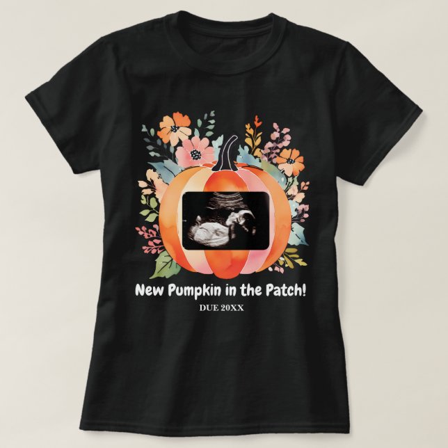 Floral Pumpkin Pregnancy Announcement Ultrasound T-Shirt (Design Front)