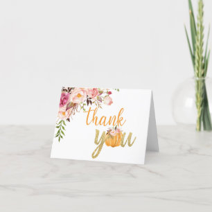 Floral Pumpkin Thank You Card - Orange