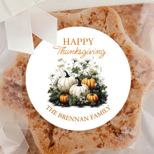 Floral Pumpkin Thanksgiving Classic Round Sticker