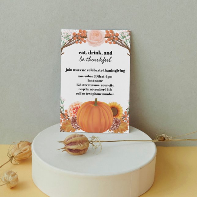 Floral Pumpkin Thanksgiving Invitation (Creator Uploaded)