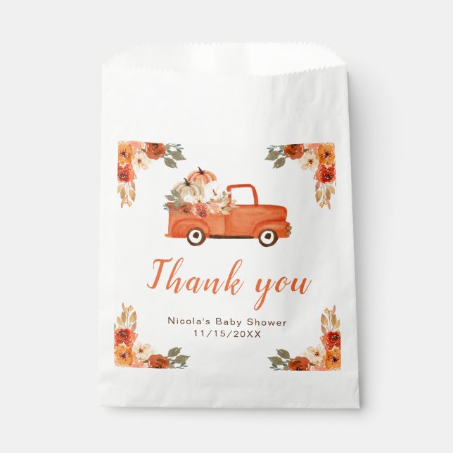 Floral Pumpkin Truck Baby Shower  Favour Bags (Front)