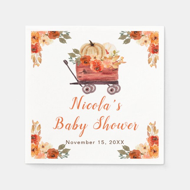 Floral Pumpkin Truck Baby Shower Napkin (Front)