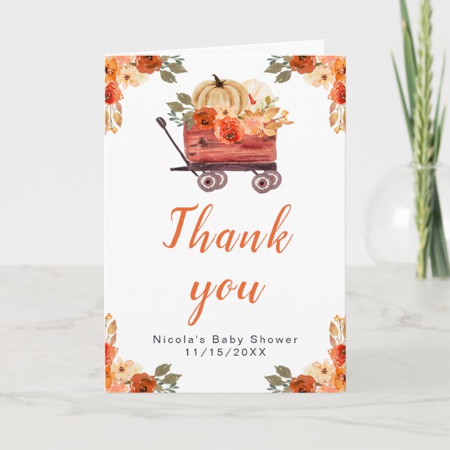 Floral Pumpkin Truck Baby Shower Thank You Card (Front)