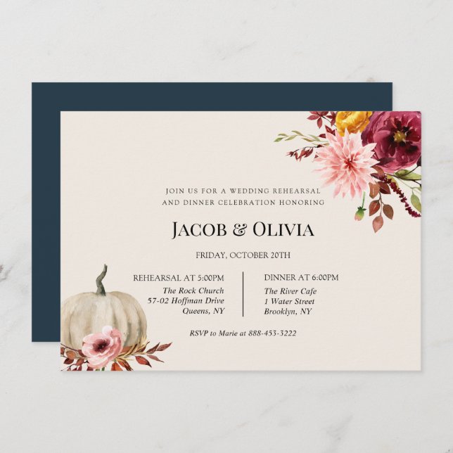 Floral Pumpkin Wedding Rehearsal Dinner invite (Front/Back)