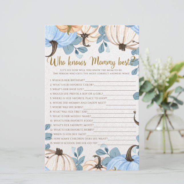 Floral pumpkin - Who knows mummy best shower game (Standing Front)