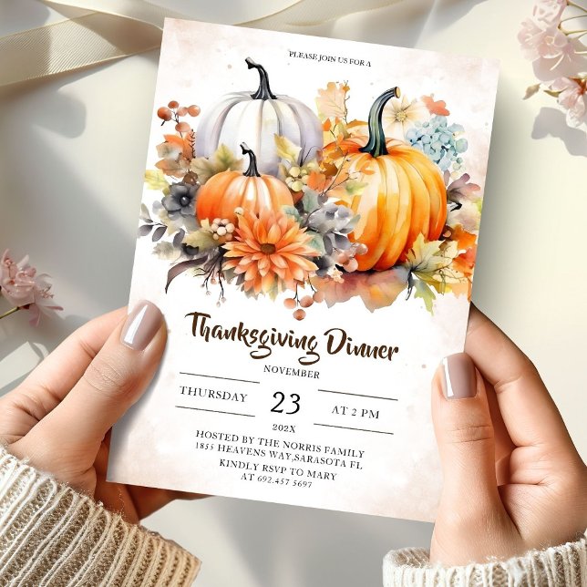 Floral Pumpkins Autumn Leaves Friendsgiving Dinner Invitation (Creator Uploaded)