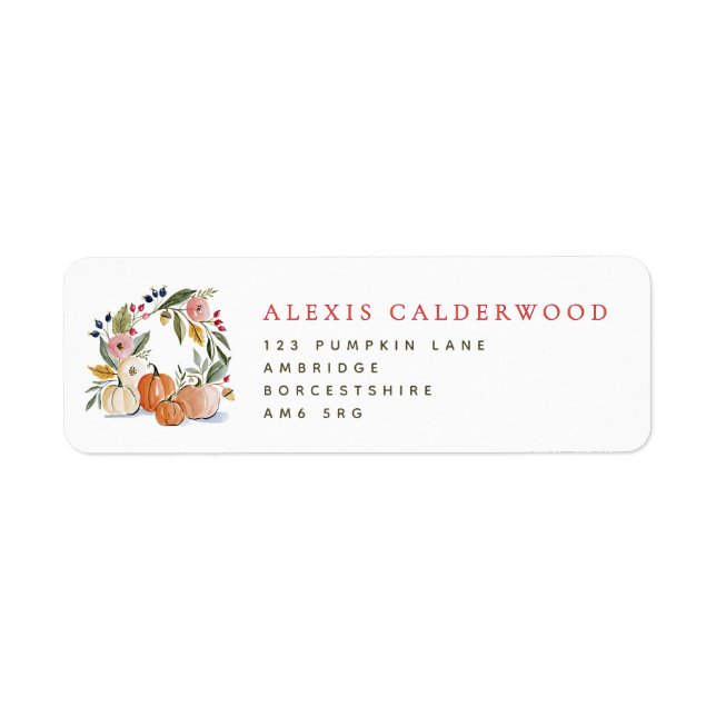 Floral Pumpkins Fall Thanksgiving Return Address (Front)