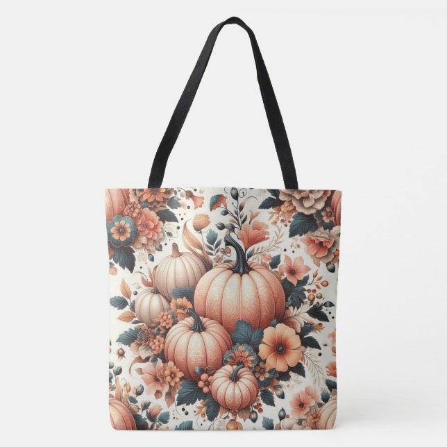 Floral pumpkins pattern tote bag (Front)