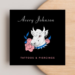 Floral Punk Rock Cow Tattoo Artist Social Media Square Business Card