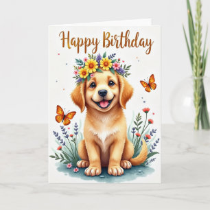 Floral Pup Birthday Card