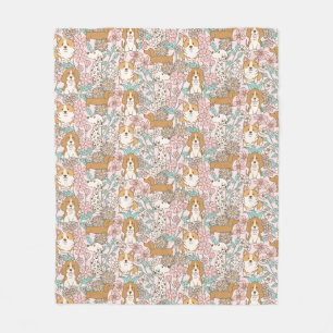 Floral Puppies Fleece Blanket